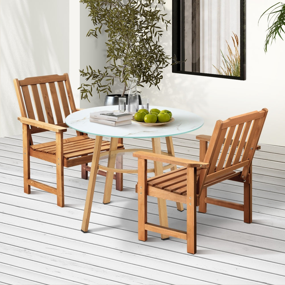 3PC Outdoor Dining Set Solid Wood Chair and Table