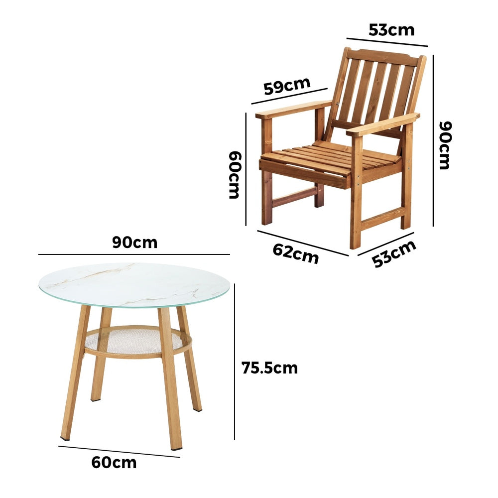 3PC Outdoor Dining Set Solid Wood Chair and Table
