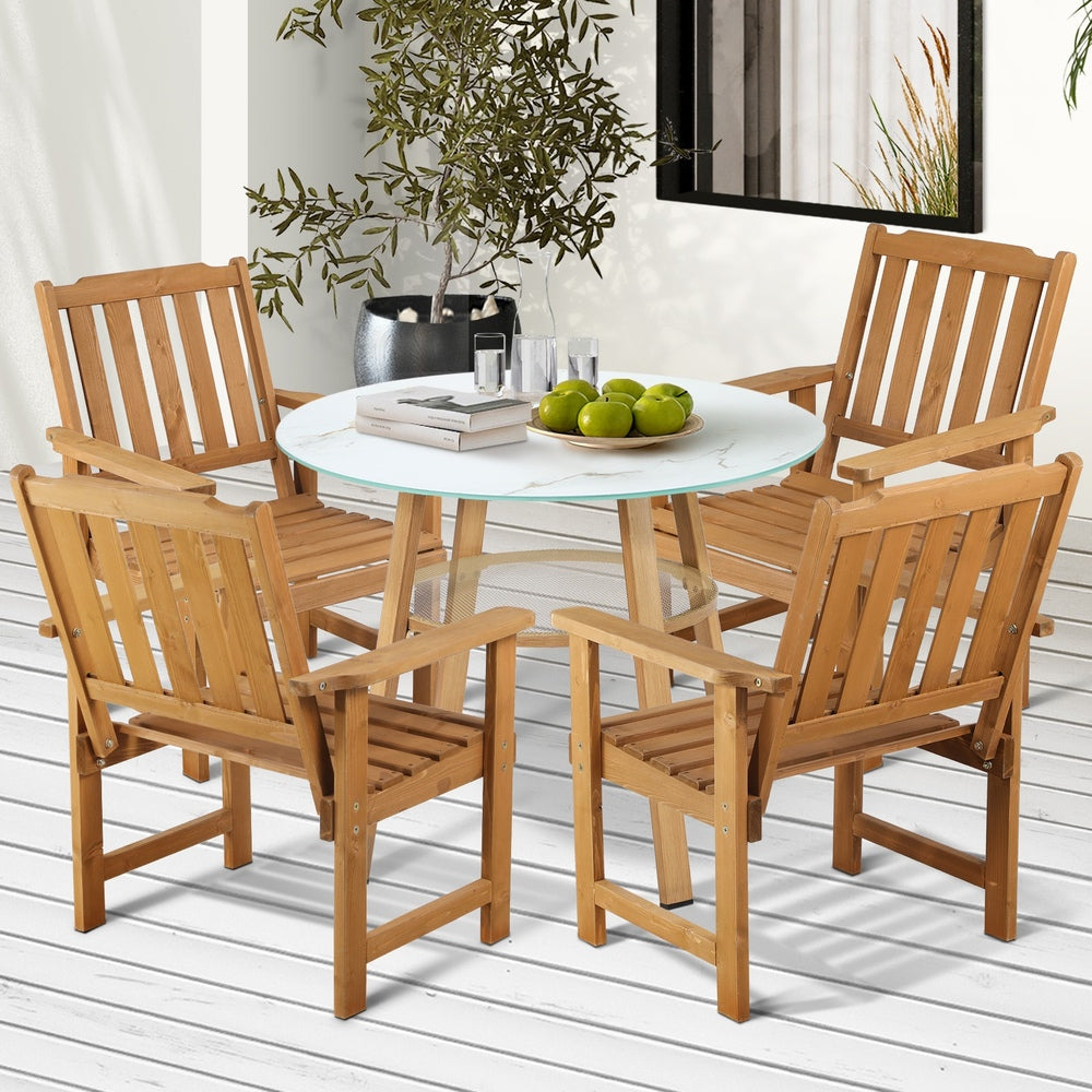 5PC Outdoor Dining Set Solid Wood Chair and Table