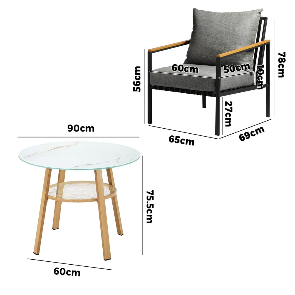 3 Piece Outdoor Dining Setting Table w/Storage Shelf