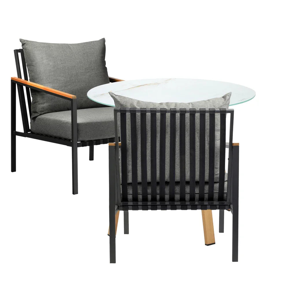 3 Piece Outdoor Dining Setting Table w/Storage Shelf