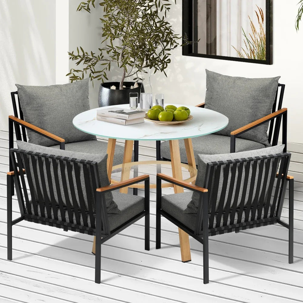 5 Piece Outdoor Dining Setting Table w/Storage Shelf