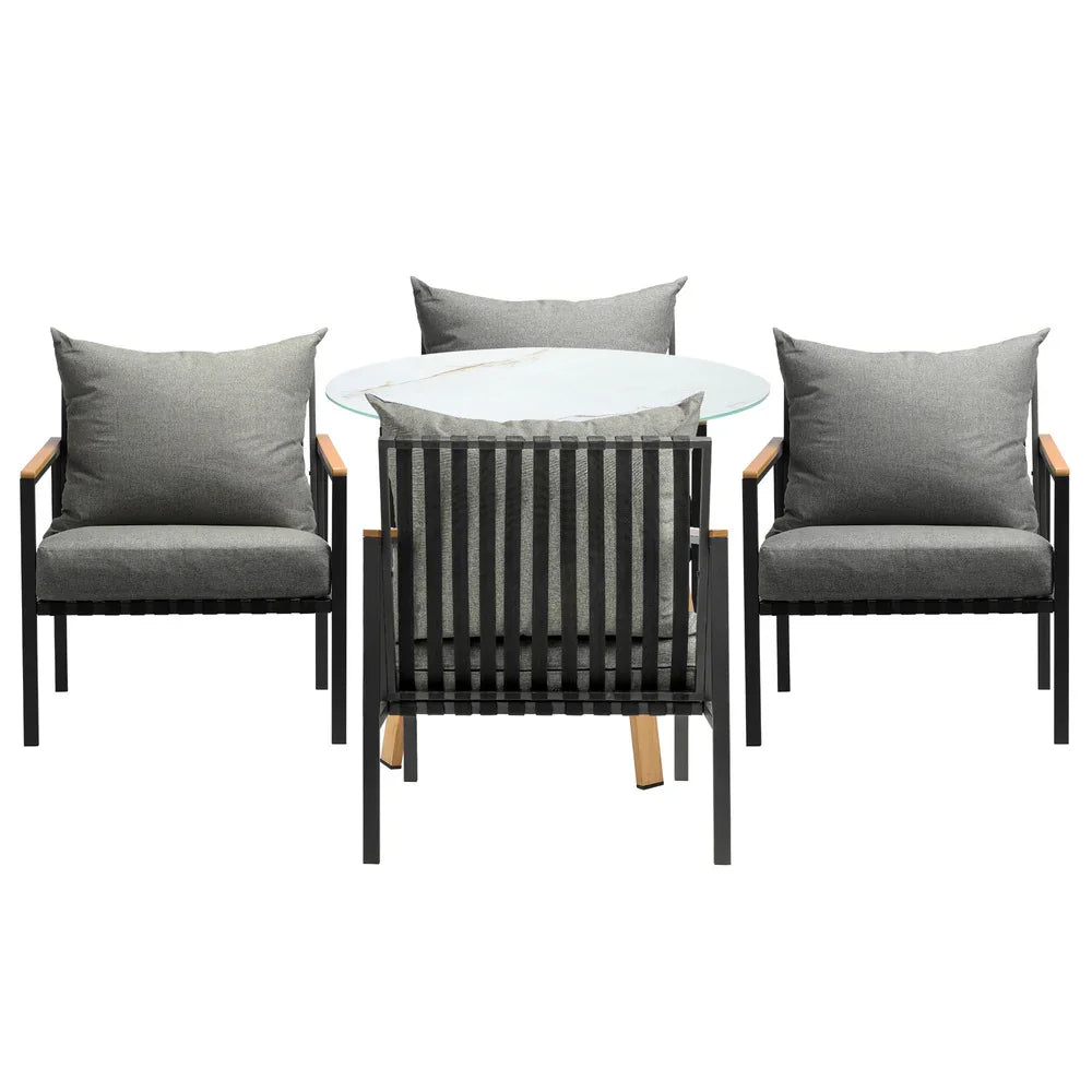5 Piece Outdoor Dining Setting Table w/Storage Shelf