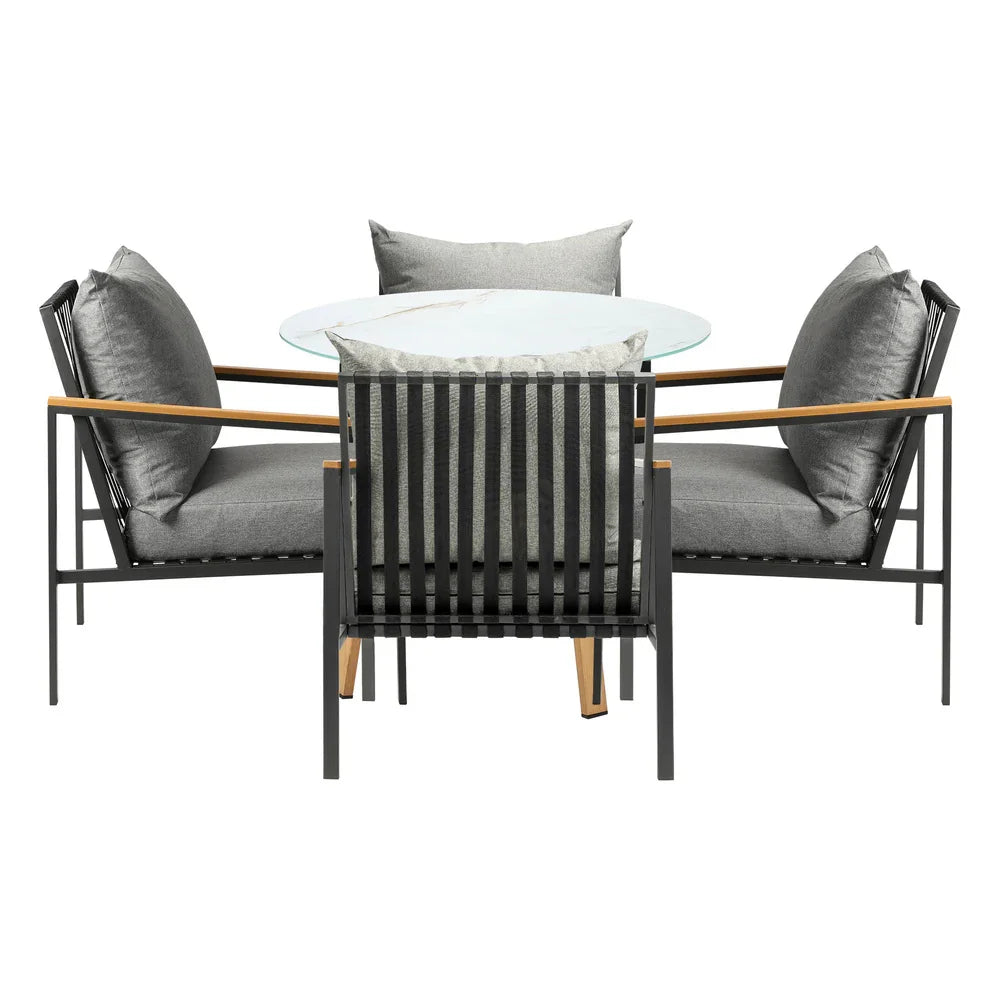 5 Piece Outdoor Dining Setting Table w/Storage Shelf