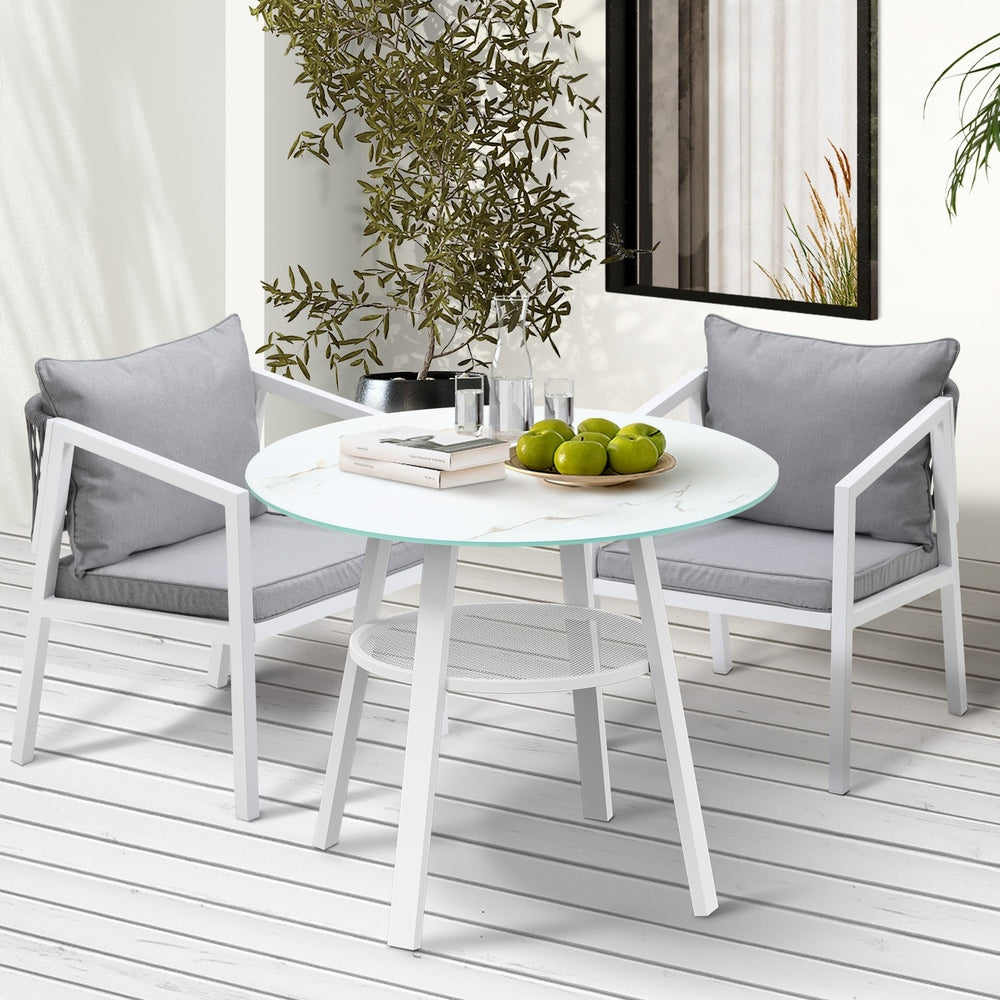 Outdoor Dining Setting Lounge Chair Bistro Set 3PCS White