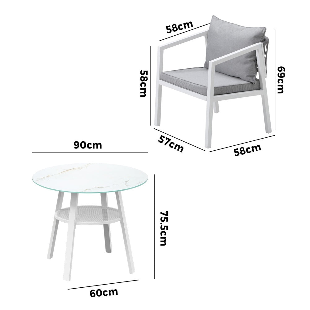 Outdoor Dining Setting Lounge Chair Bistro Set 3PCS White