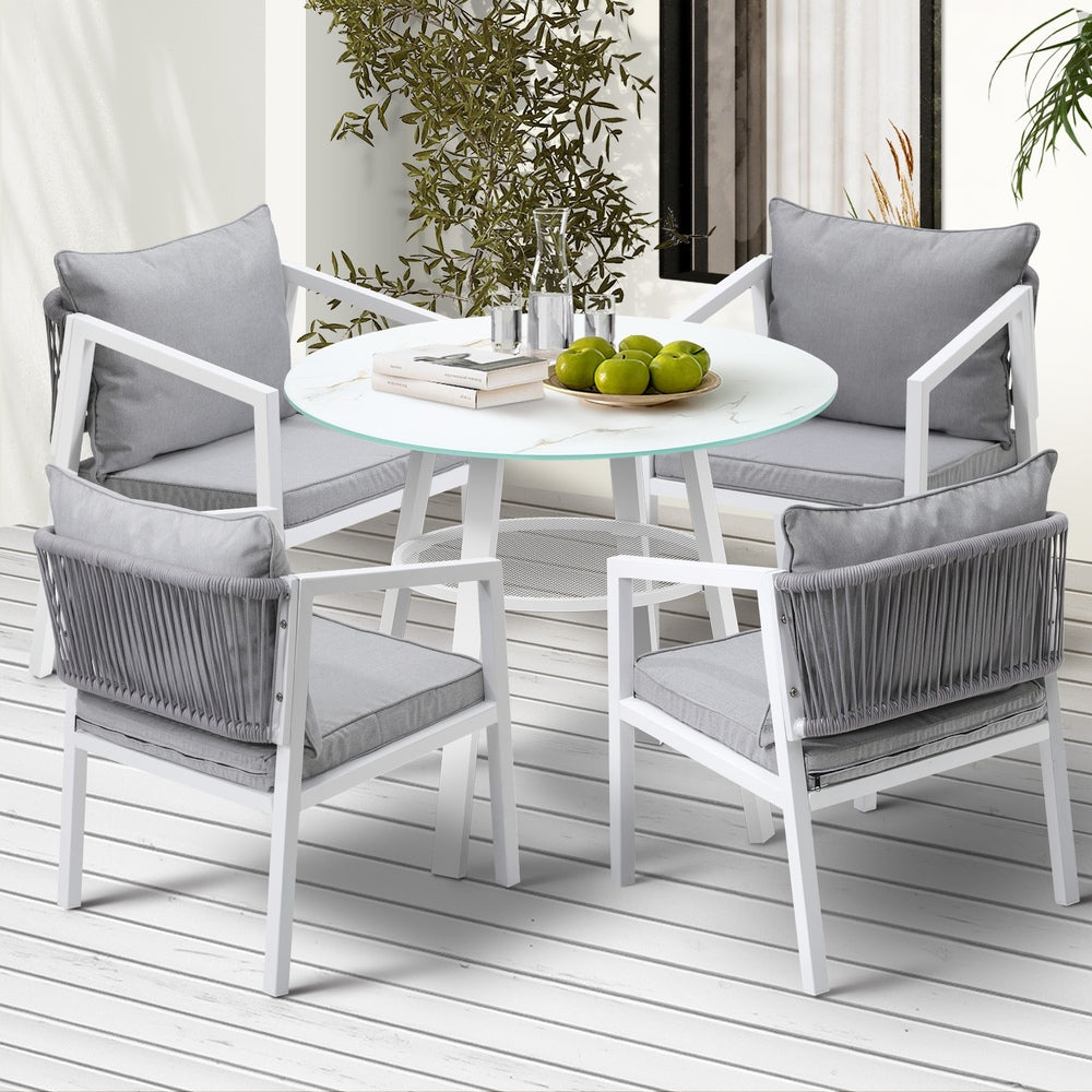 Outdoor Dining Setting Lounge Chair Bistro Set 5PCS White