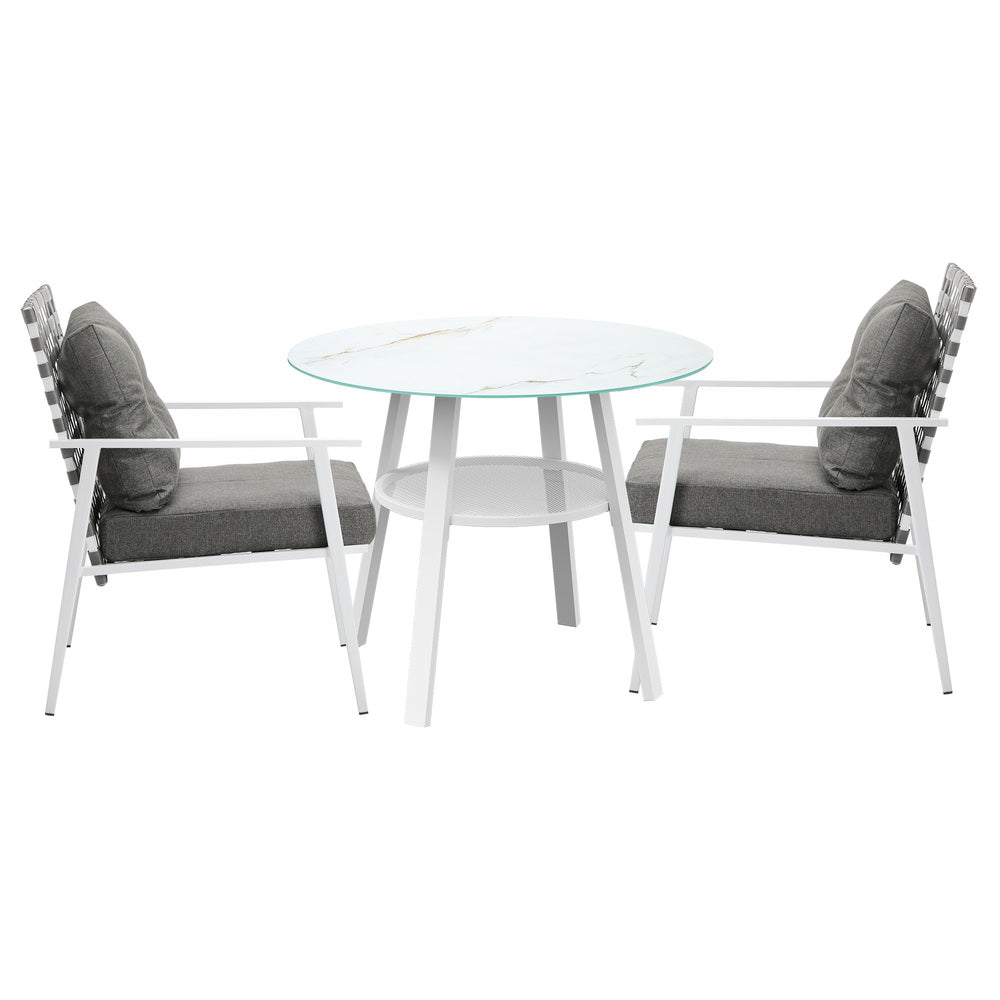 Outdoor Dining Set 3PCS Marble Table Rattan Chair