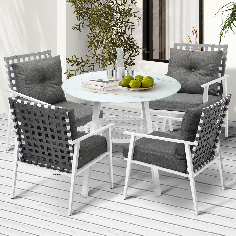 Outdoor Dining Set 5PCS Marble Table Rattan Chair