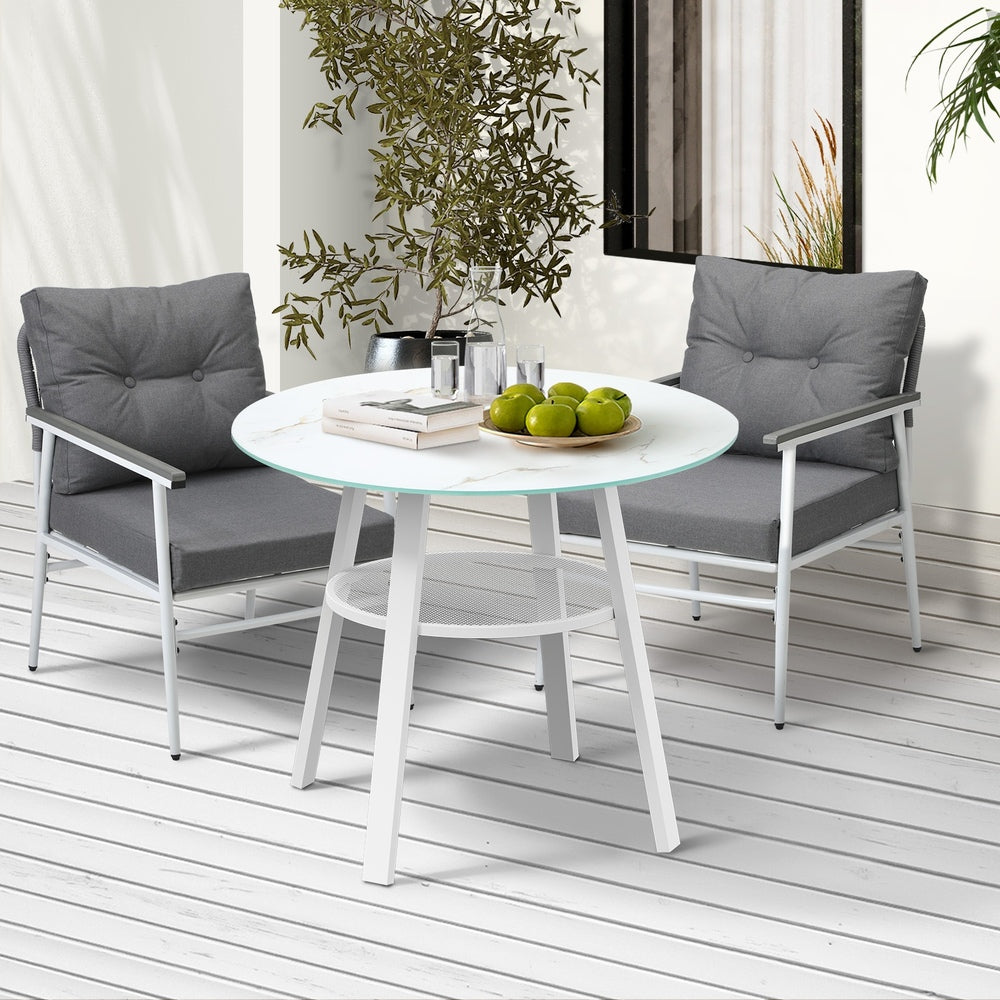Outdoor Dining Setting 2 Seater Tempered Glass Table