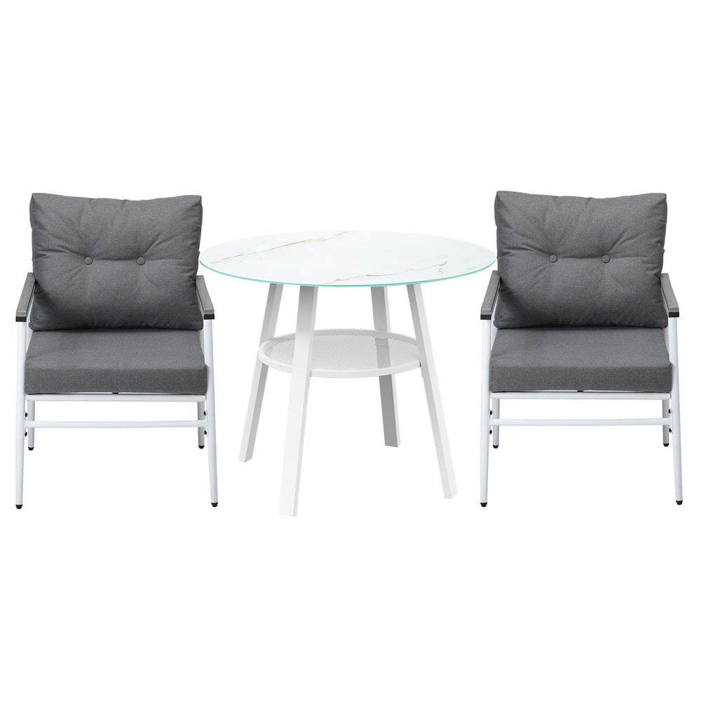 Outdoor Dining Setting 2 Seater Tempered Glass Table