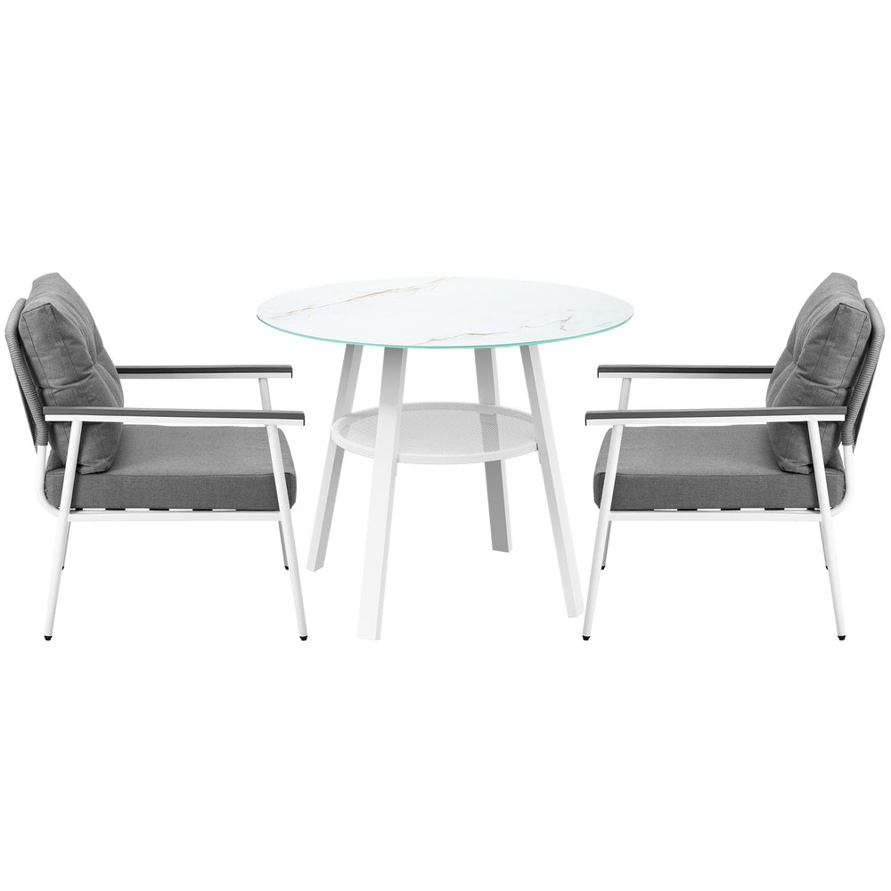 Outdoor Dining Setting 2 Seater Tempered Glass Table