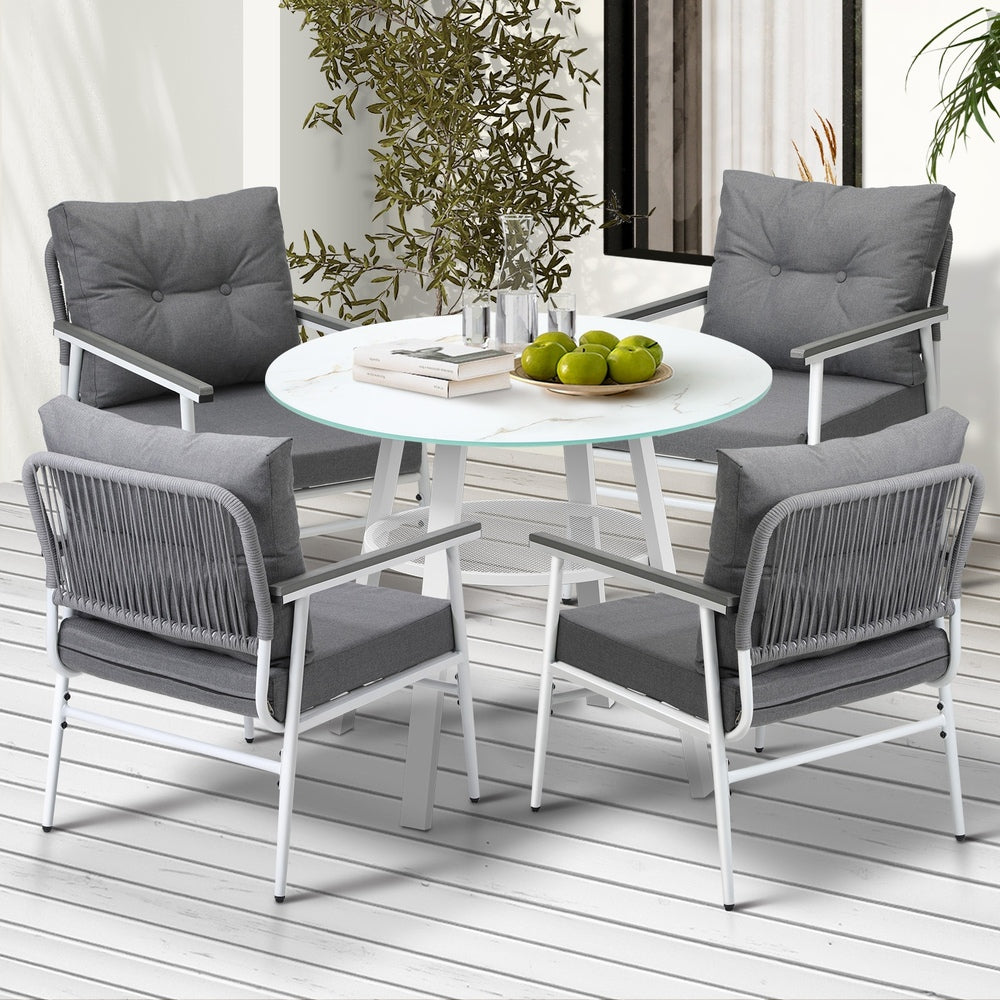 Outdoor Dining Setting 4 Seater Tempered Glass Table