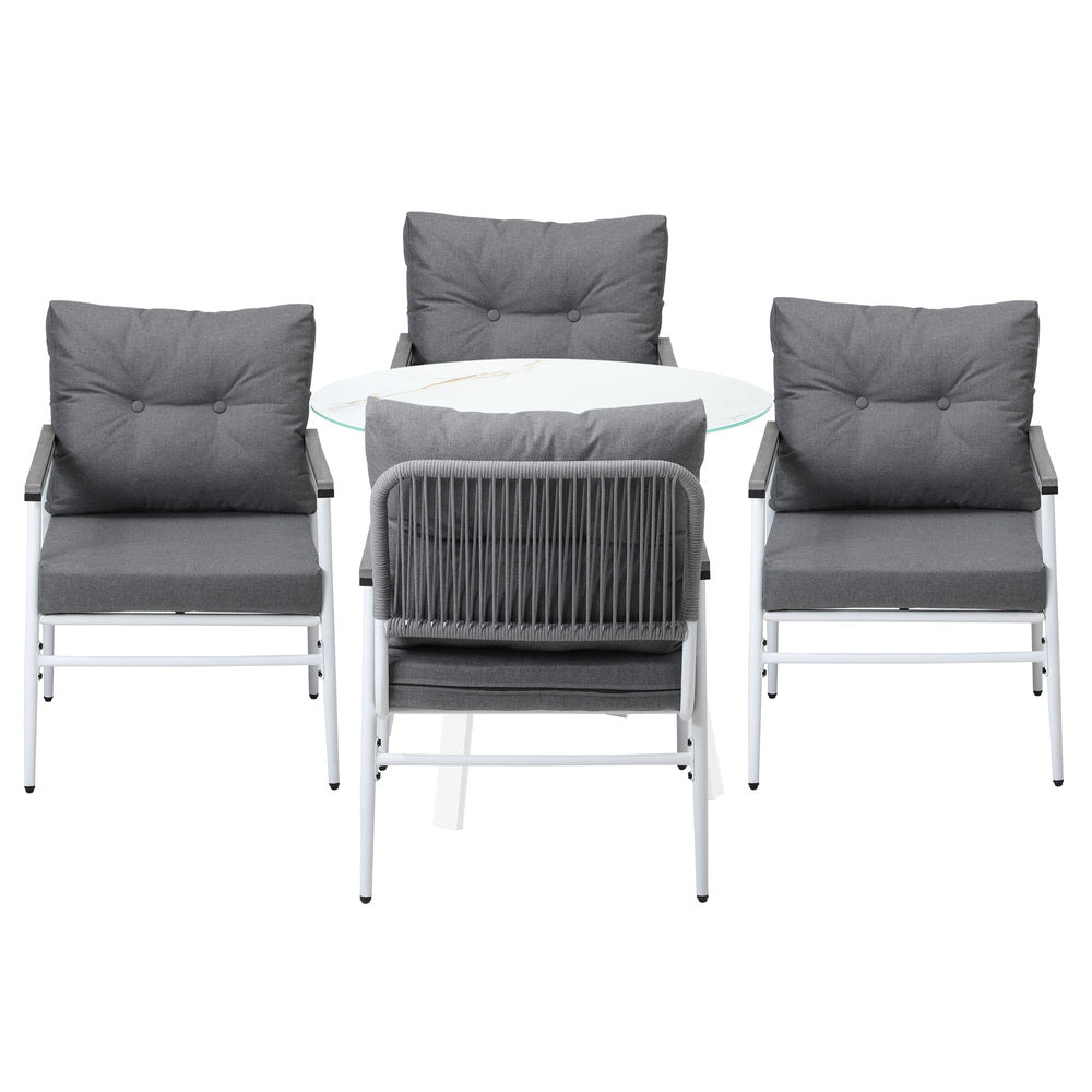 Outdoor Dining Setting 4 Seater Tempered Glass Table