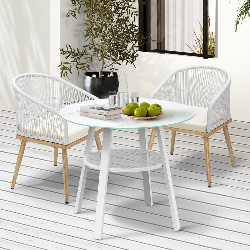 3PCS Outdoor Dining Setting Table w/Storage Shelf