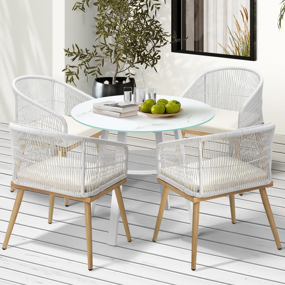 5PCS Outdoor Dining Setting Table w/ Storage Shelf