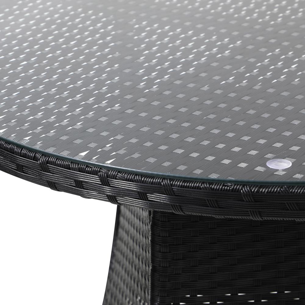 Outdoor Dining Table 90CM Glass Tabletop Black Rattan
