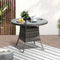 90cm Outdoor Dining Table Glass Top PE Rattan Grey Patio Table