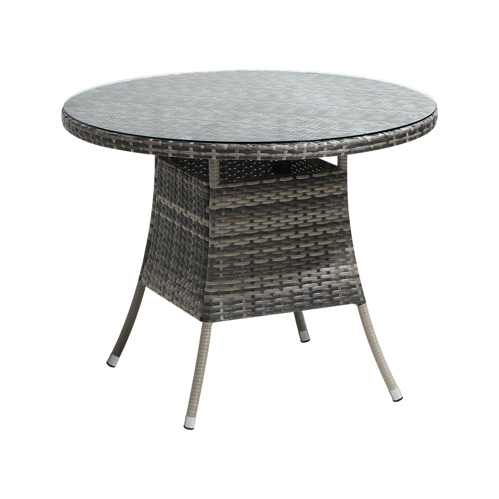 90CM Outdoor Dining Table Glass Tabletop Grey Rattan