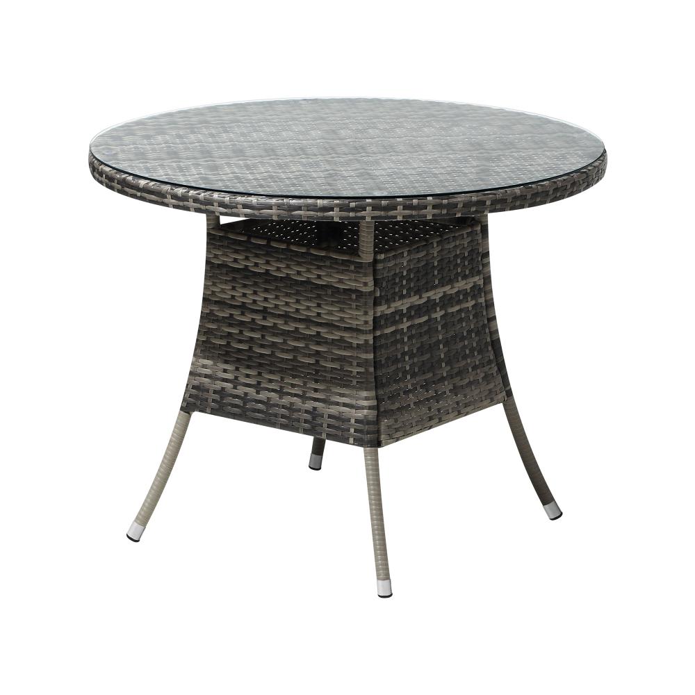 90CM Outdoor Dining Table Glass Tabletop Grey Rattan