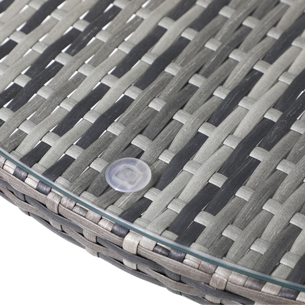 90CM Outdoor Dining Table Glass Tabletop Grey Rattan