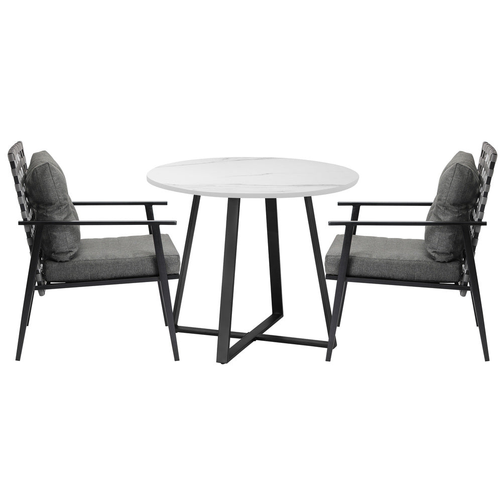 Outdoor Dining Set 2 Seater Marble Table Rattan Armchair