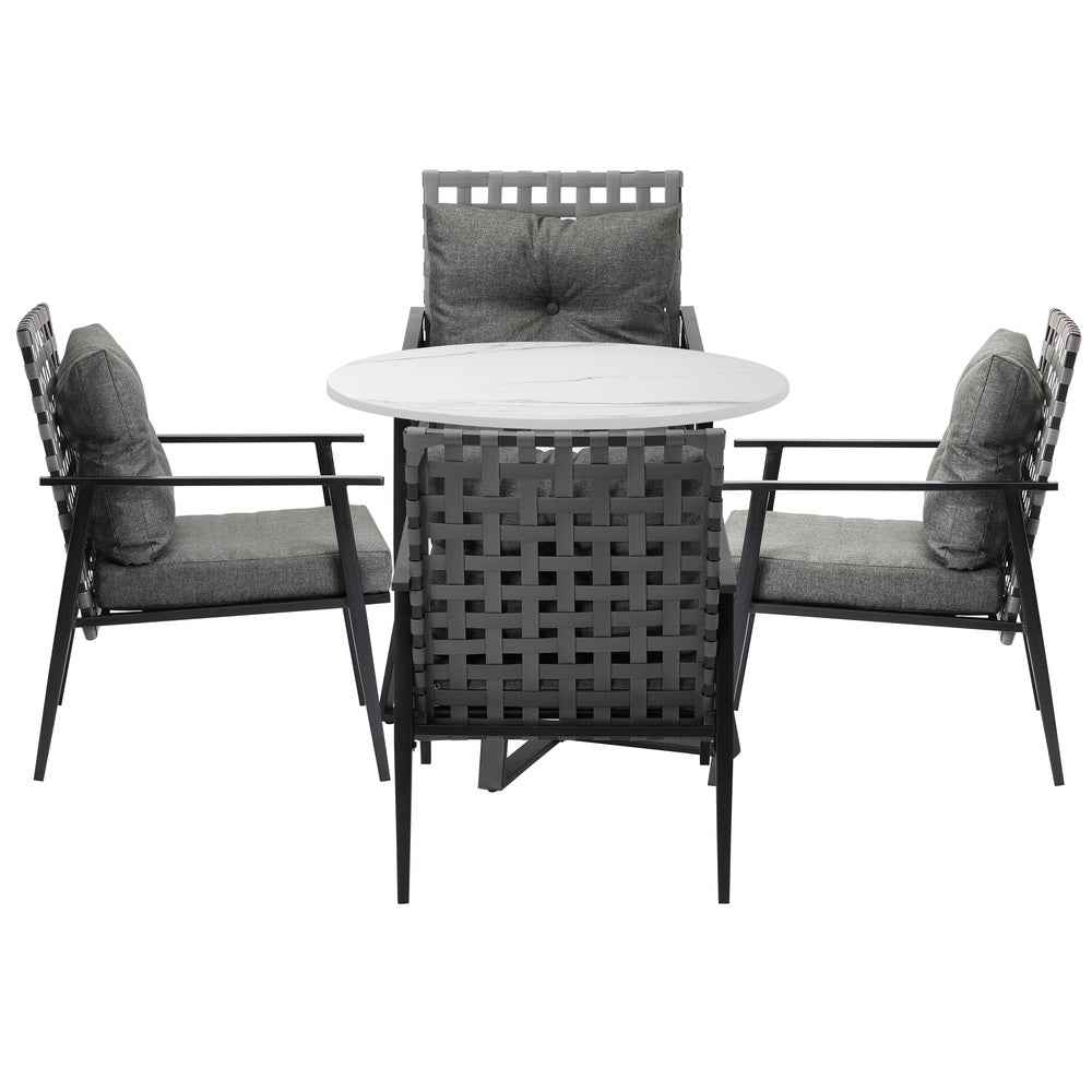 Outdoor Dining Set 4 Seater Marble Table Rattan Armchair