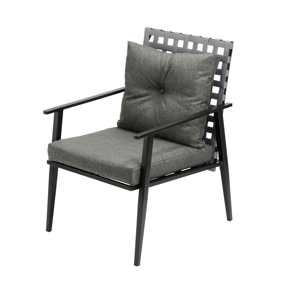 Outdoor Dining Set 4 Seater Marble Table Rattan Armchair