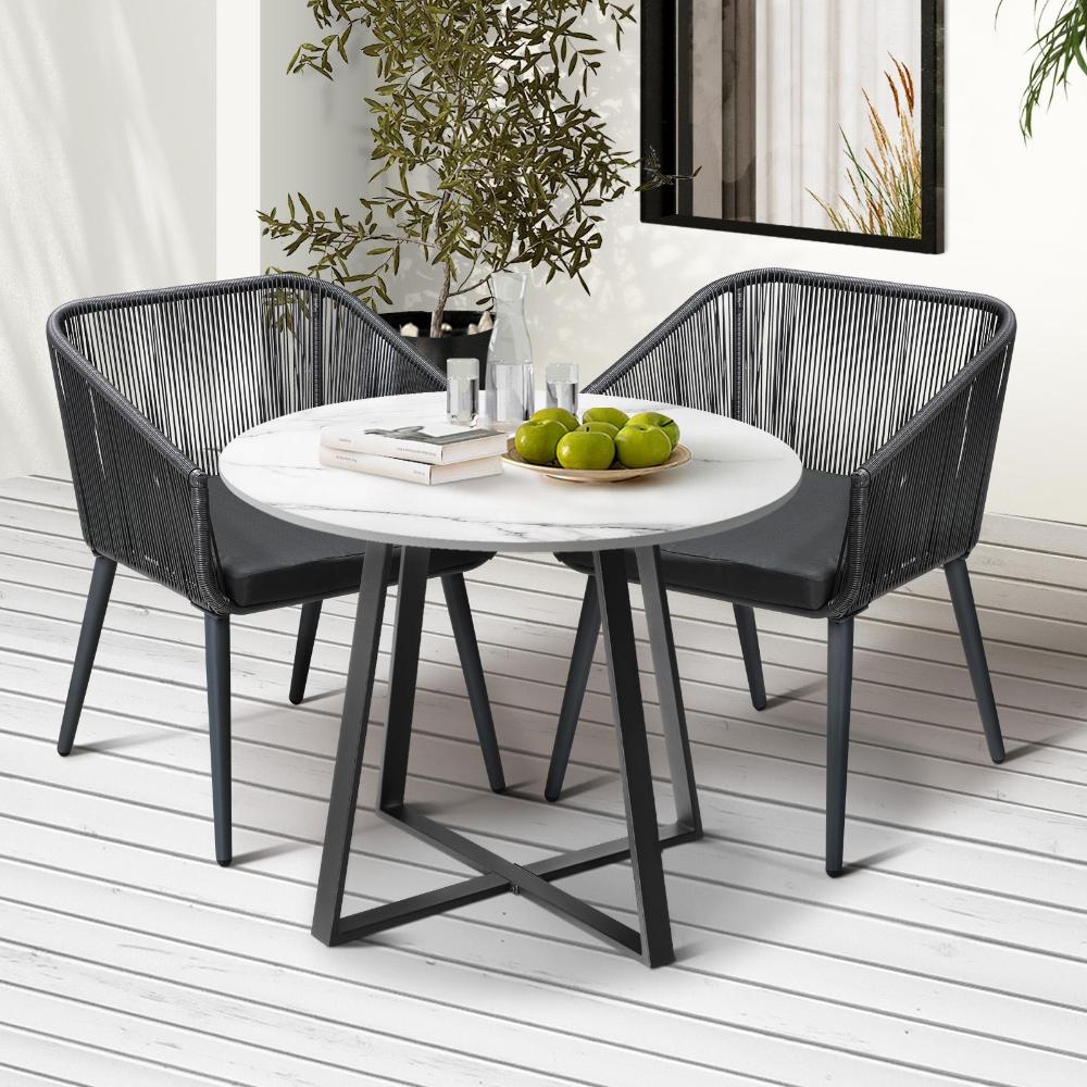 3x Outdoor Dining Set Sintered Stone Table Bistro Set