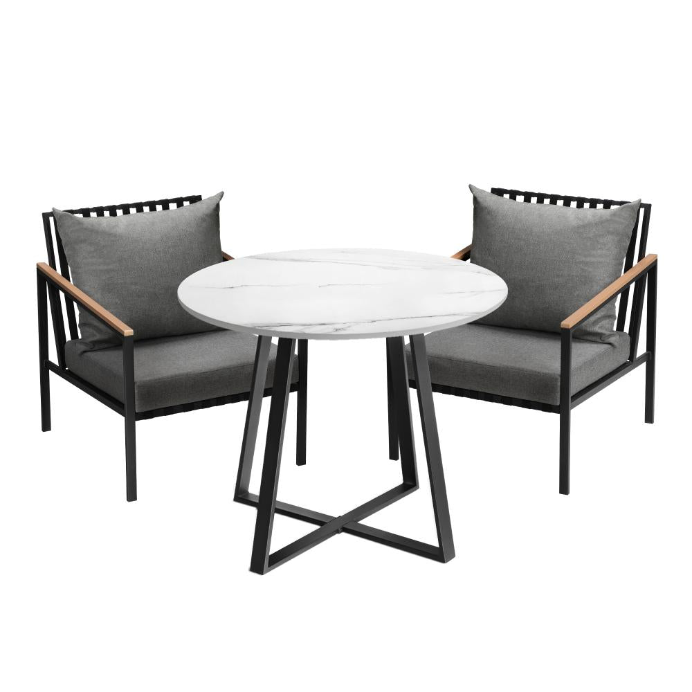 3PCS Outdoor Dining Set Table&Sofa Chairs