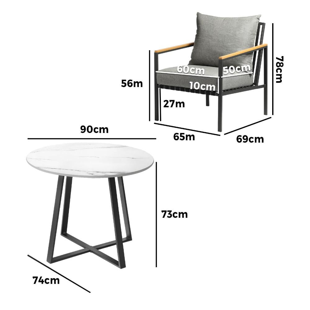 3PCS Outdoor Dining Set Table&Sofa Chairs
