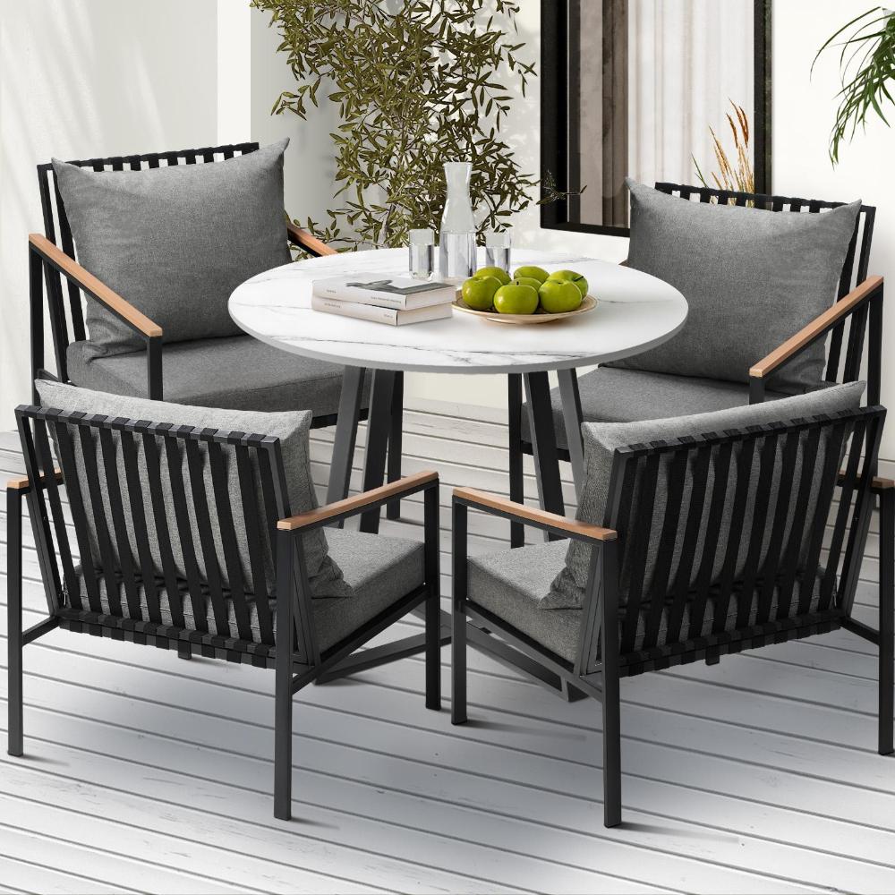 5PCS Outdoor Dining Set Table&Sofa Chairs