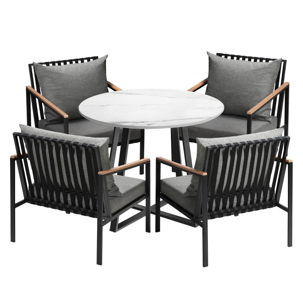 5PCS Outdoor Dining Set Table&Sofa Chairs