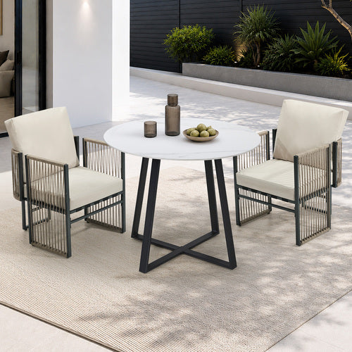 Livsip 3-Piece Outdoor Dining Set with Stone Compound Table, 150kg Cap