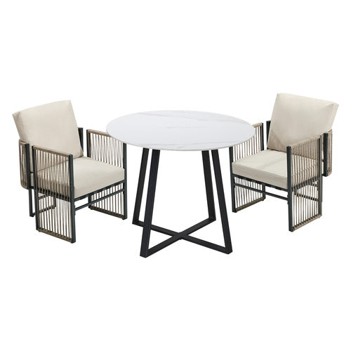 Livsip 3-Piece Outdoor Dining Set with Stone Compound Table, 150kg Cap