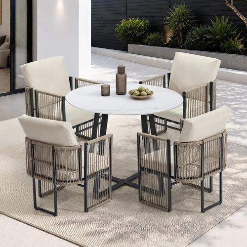 Livsip 5-Piece Outdoor Dining Set with Stone Compound Table, 150kg Cap