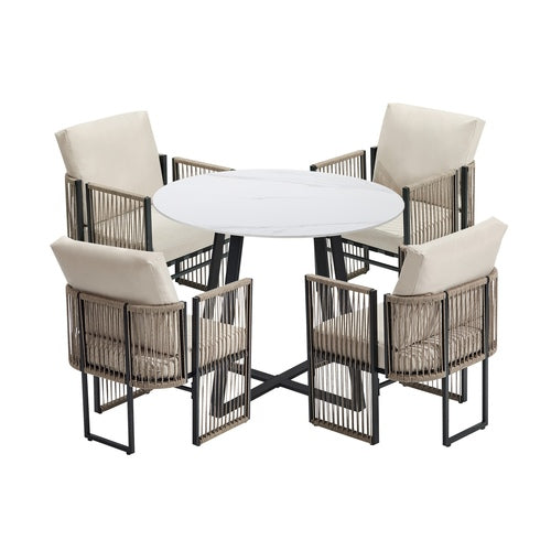Livsip 5-Piece Outdoor Dining Set with Stone Compound Table, 150kg Cap