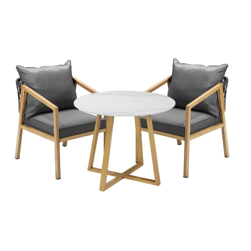 3PCS Outdoor Dining Set 90cm Table&Lounge Chairs
