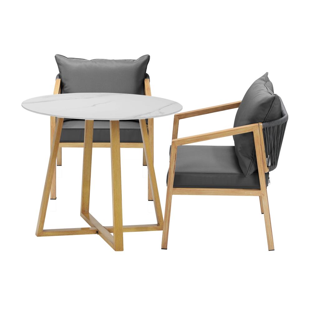 3PCS Outdoor Dining Set 90cm Table&Lounge Chairs