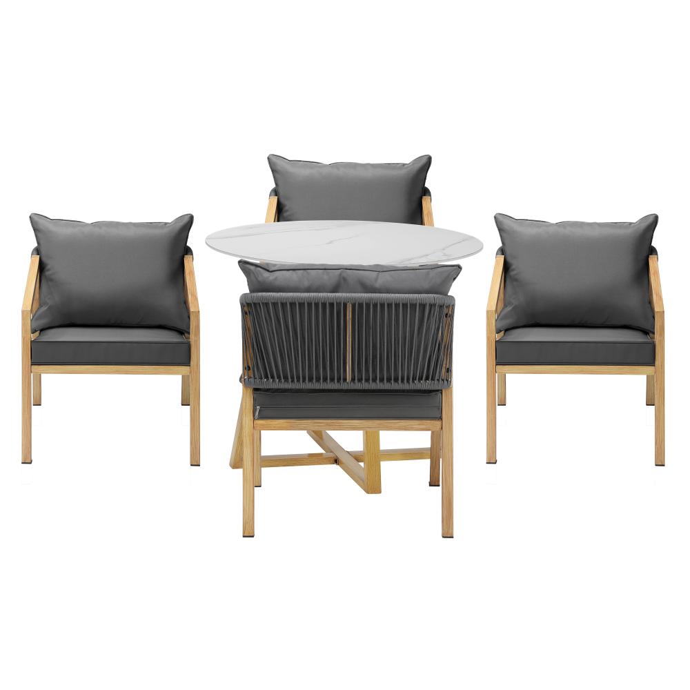 5PCS Outdoor Dining Set 90cm Table&Lounge Chairs