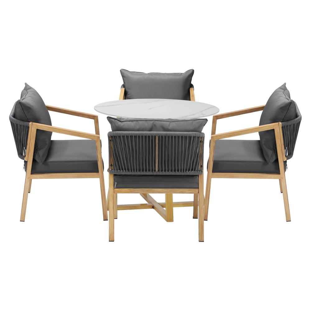 5PCS Outdoor Dining Set 90cm Table&Lounge Chairs