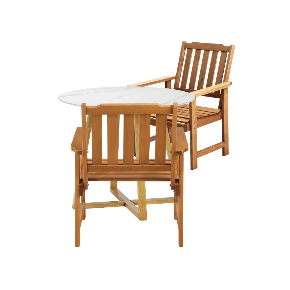 Outdoor Patio Set Solid Wood Chair&Table 3PC
