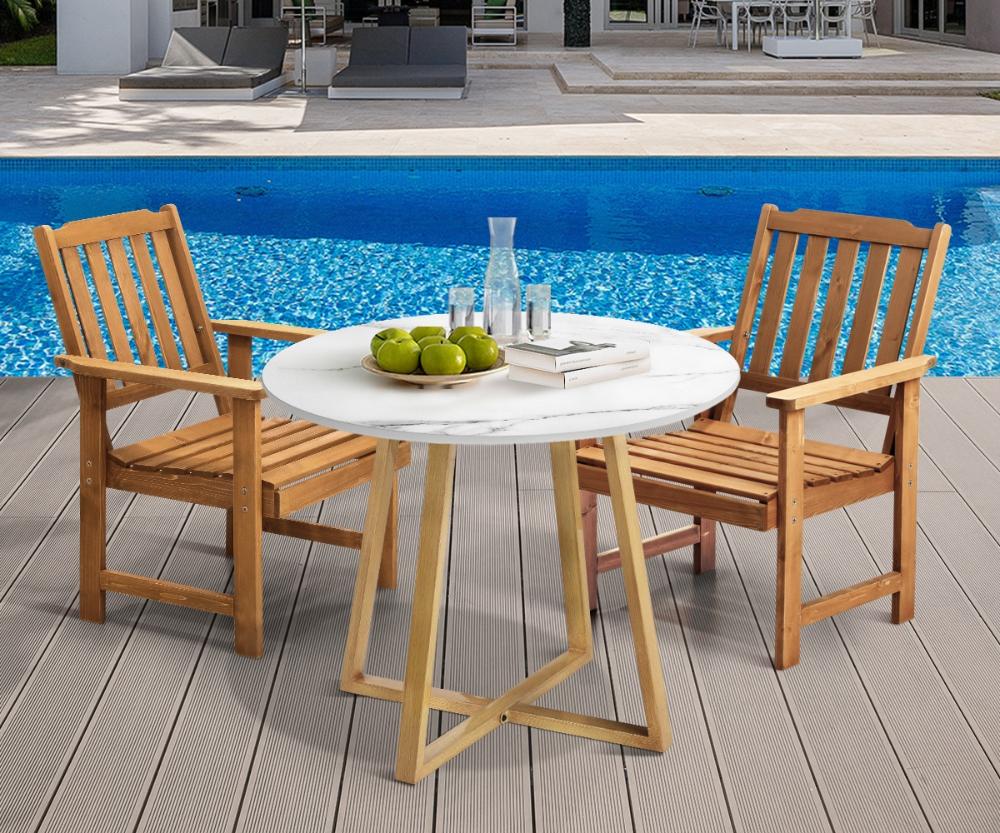 Outdoor Patio Set Solid Wood Chair&Table 3PC