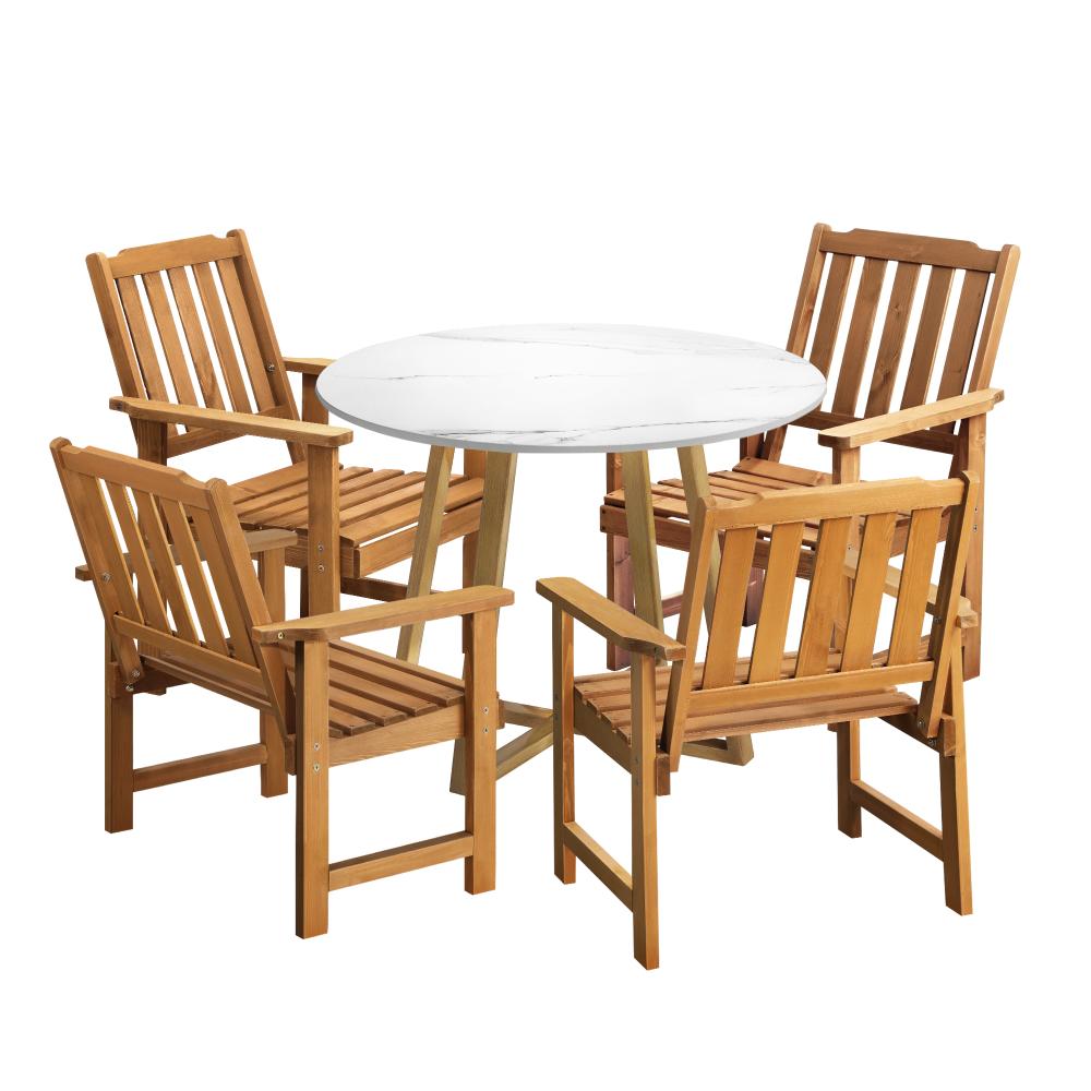 Outdoor Patio Set Solid Wood Chair&Table 5PC