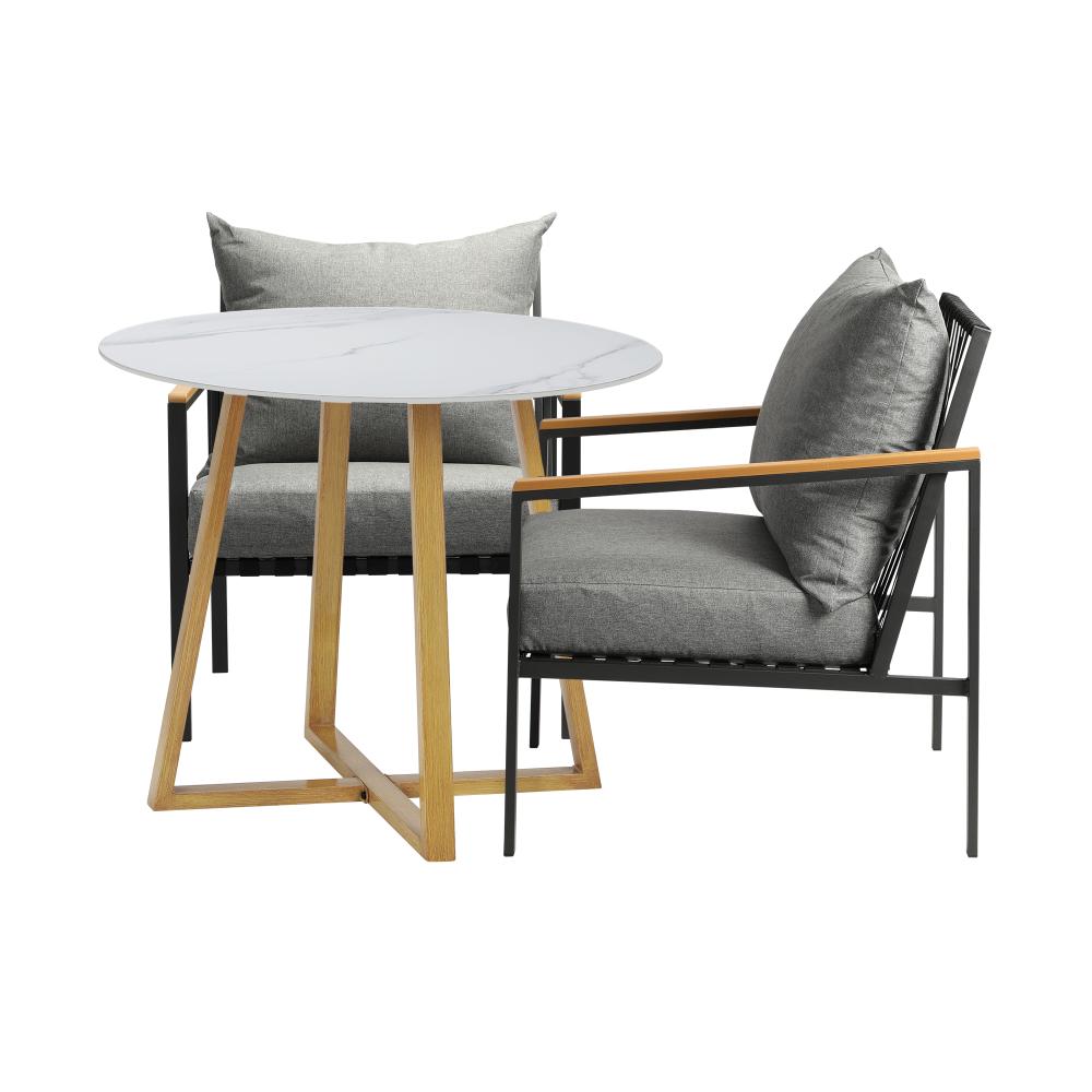 3PCS Outdoor Dining Set Sintered Stone Table&Sofa Chairs