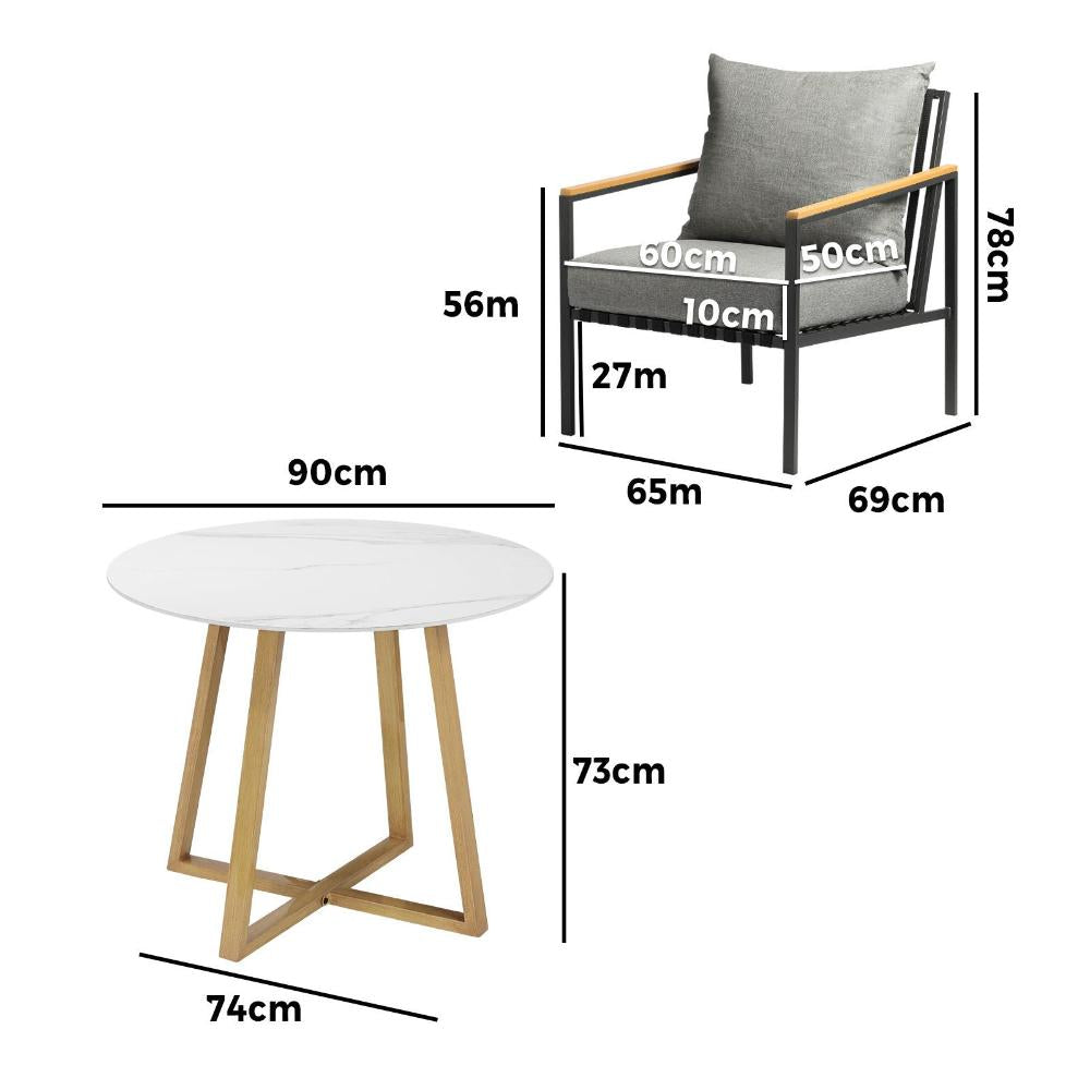 3PCS Outdoor Dining Set Sintered Stone Table&Sofa Chairs