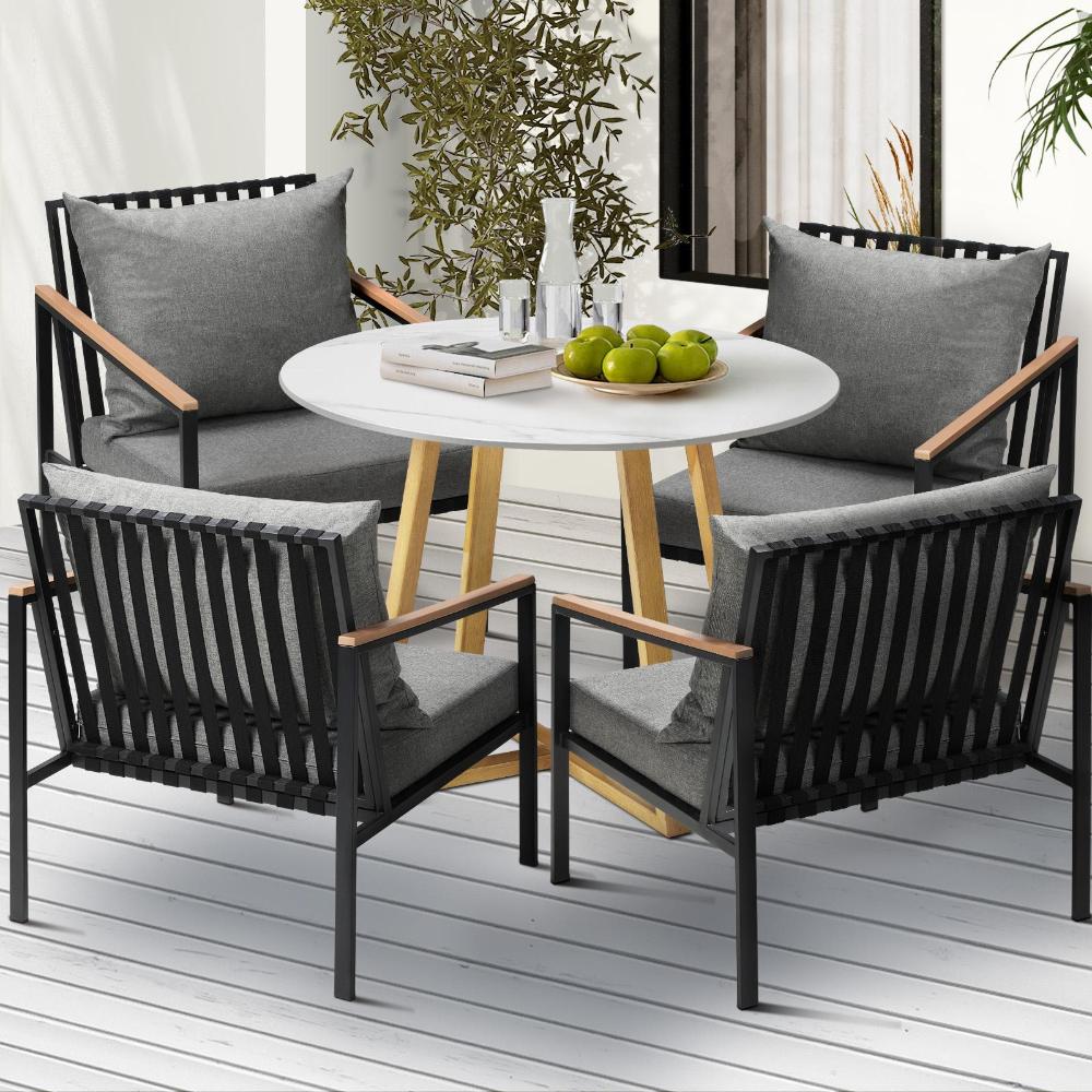 5PCS Outdoor Dining Set Sintered Stone Table&Sofa Chairs