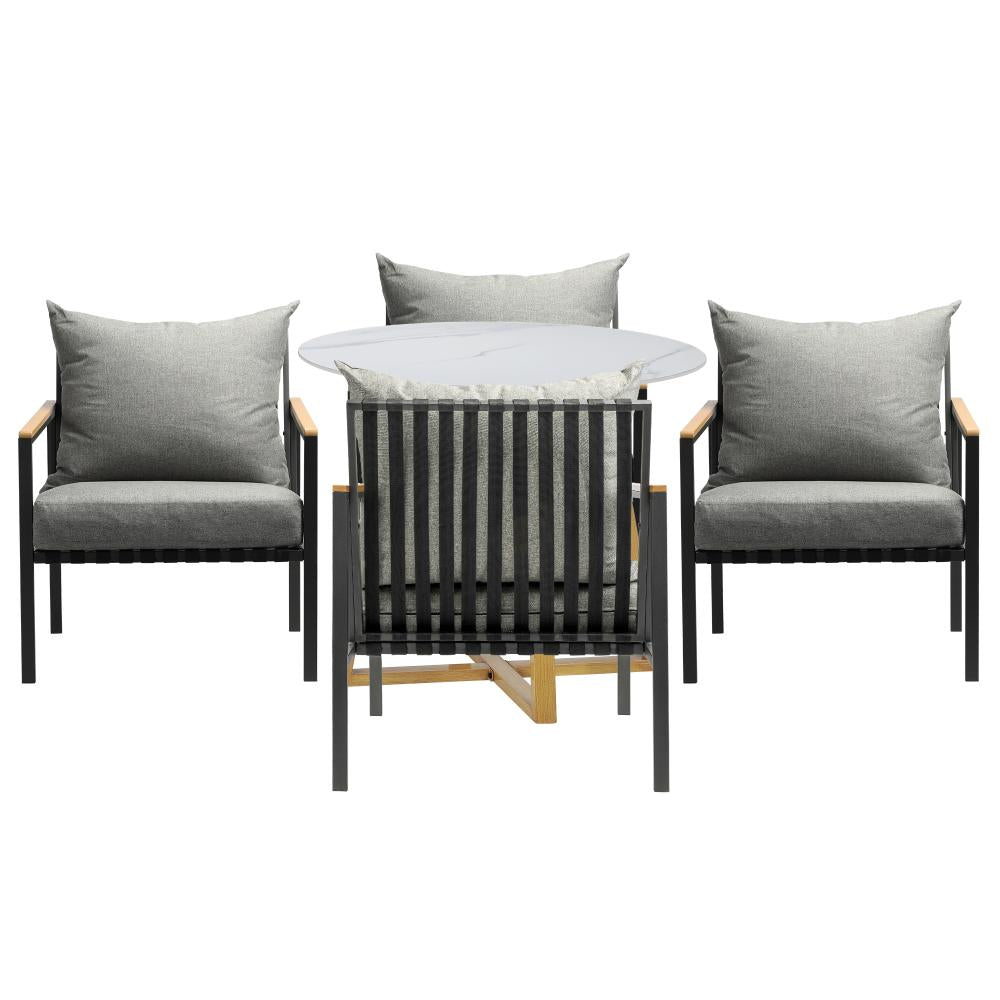 5PCS Outdoor Dining Set Sintered Stone Table&Sofa Chairs