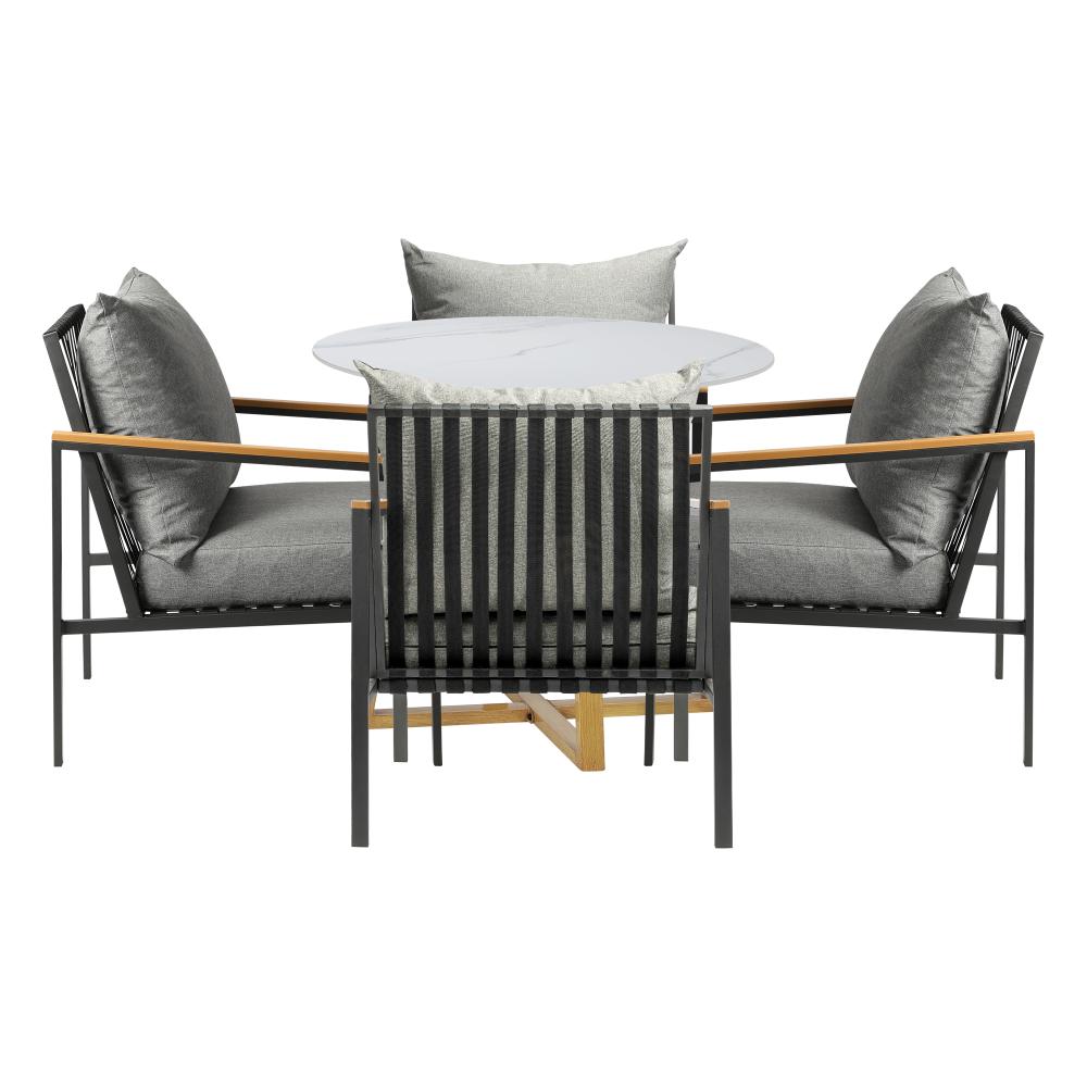 5PCS Outdoor Dining Set Sintered Stone Table&Sofa Chairs