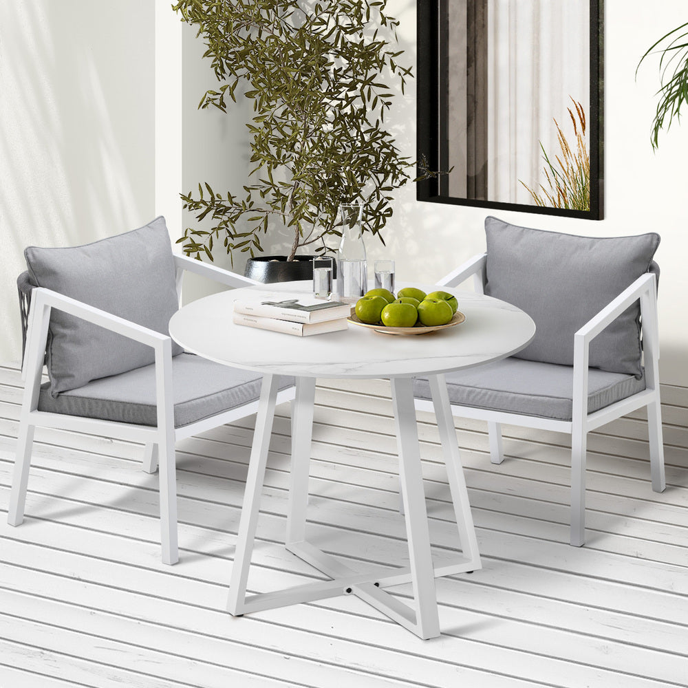 Outdoor Dining Set Bistro Setting 3PCS White